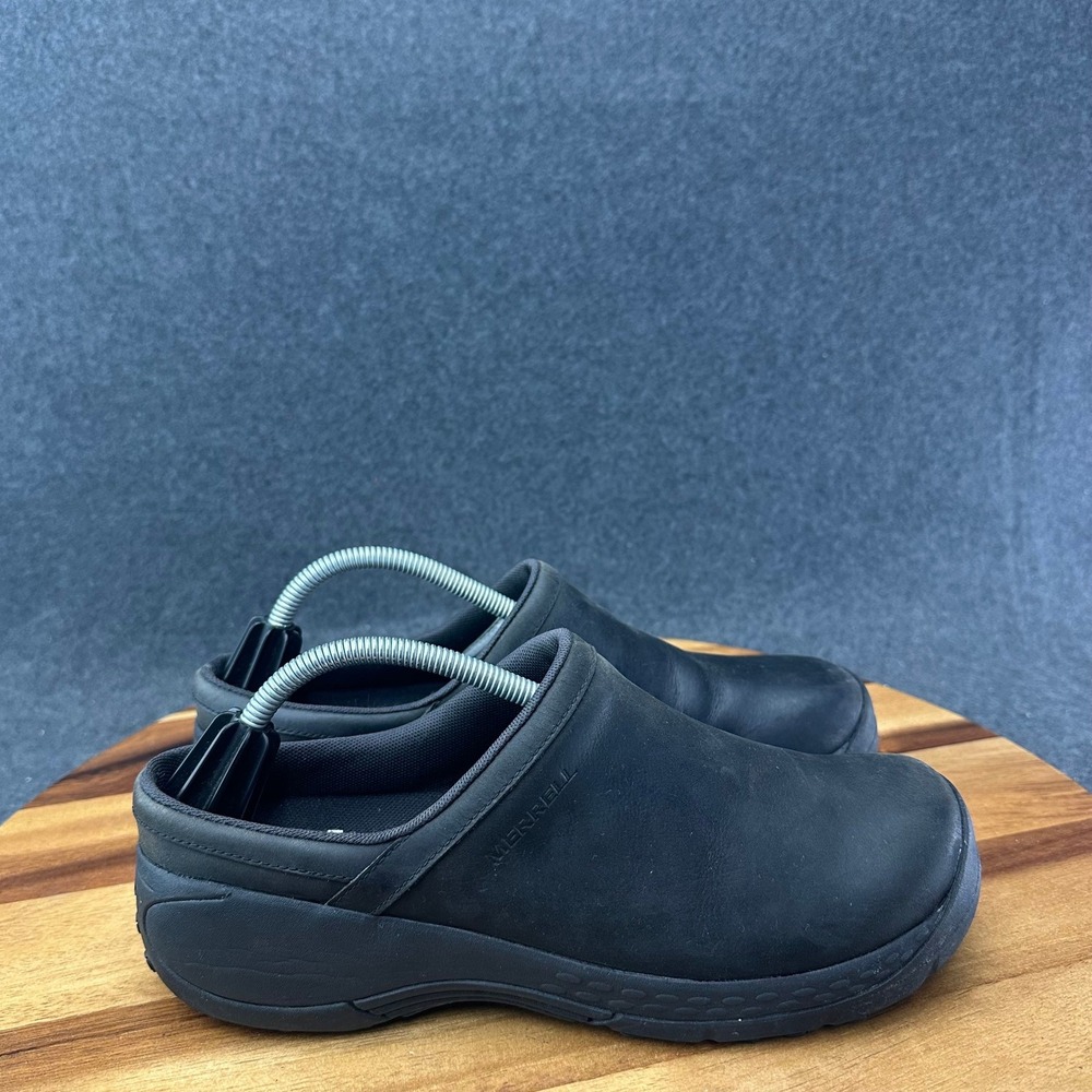 Merrell Encore Pro Womens Black Leather Slip On Clogs J099320 Size 9